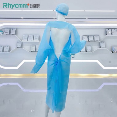 Rhycom Blue Plastic CPE Level 2 Isolation Gown with Thumb Loop